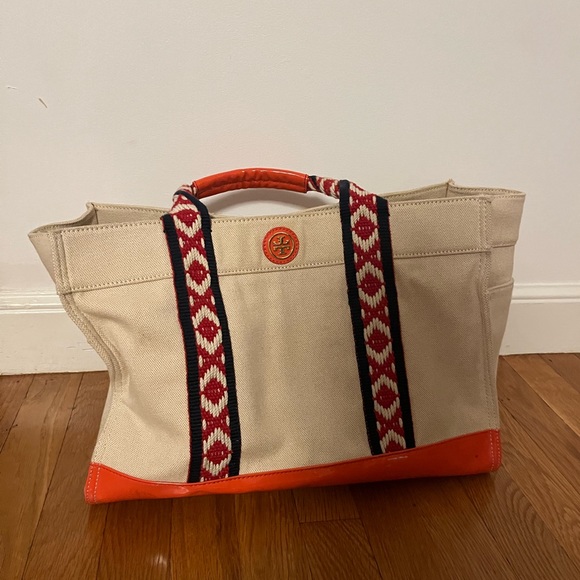 Tory Burch Handbags - Tory Burch canvas tote, some light marks on exterior, highlighter stain inside